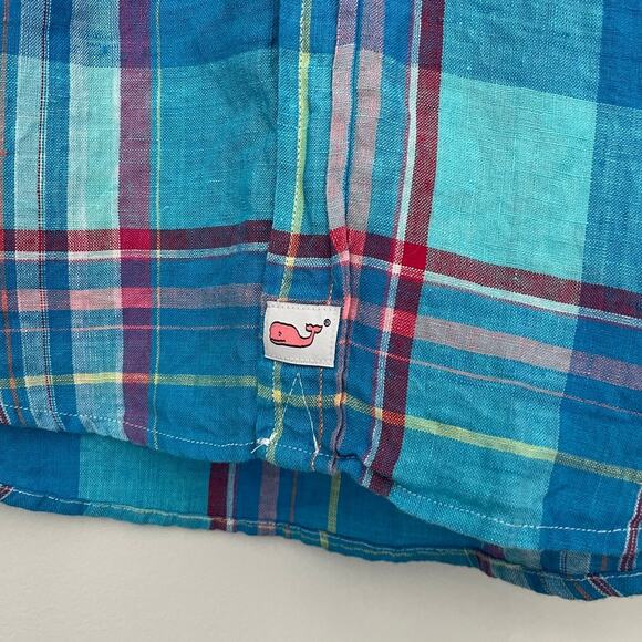 Vineyard Vines Bowline Plaid Slim Murray Shirt Linen Blue Mens Size Medium - Picture 4 of 11